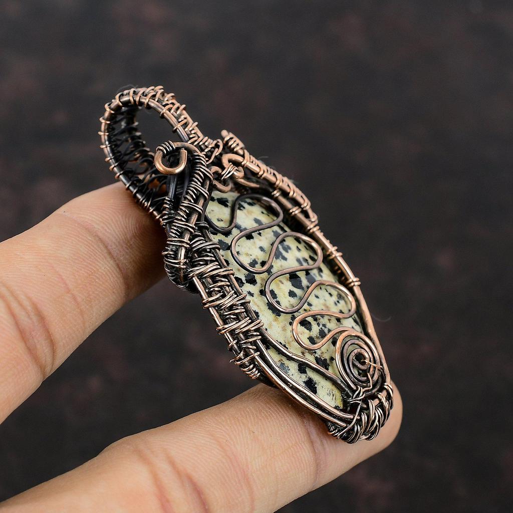Кулон из далматинской яшмы, кулон из медной проволоки, кулон из настоящего драгоценного камня, медные украшения, кулон ручной работы, ювелирные изделия из проволочной обмотки, подарок на помолвку