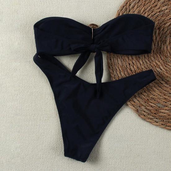 Женский комплект бикини с металлическим кольцом и высокой талией, двухсекционный купальник, сексуальный купальник с вырезом на шее для пляжной вечеринки