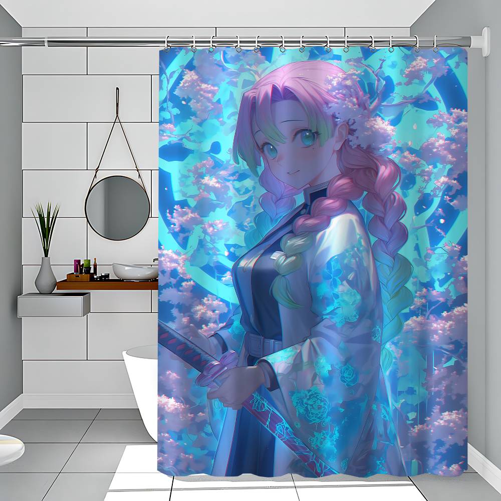 Mitsuri Kanroji Bathroom Shower Curtain Shielding Partition Shower Curtain Quick Dry Can Be Scrubable Light Opaque Bath