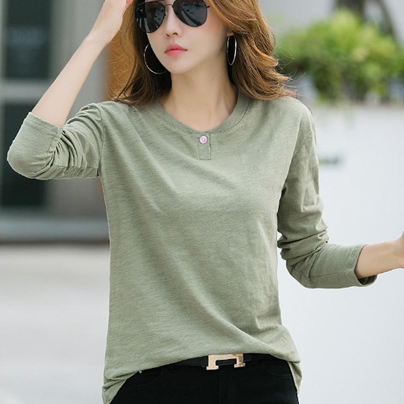 2024 Весна Новая мода Повседневный корейский стиль Свободный тонкий длинный рукав футболка женская бамбуковый хлопок простая нижняя рубашка