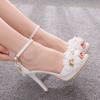 Women Bride Toe High-heeled Butterfly Wedding Shoes Lace Flowers Wristbands Summer Party Sandals Pumps