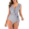 Women Ruffle V Neck  Swimsuits Tummy Tie Side Wrap Slimming Bathing Swimwear