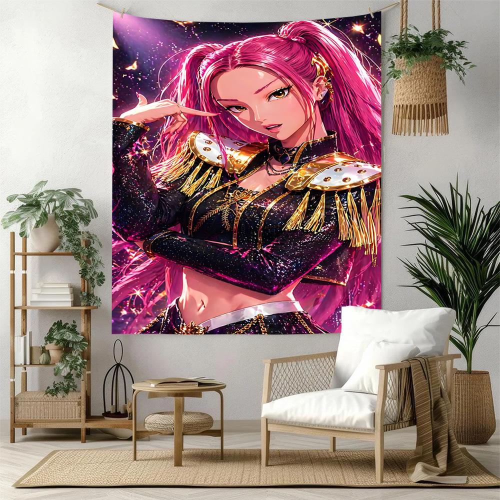 Colorful K-pop Demon Girl Vintage Tapestry Handmade Look Great for Reading Corner Studio Wall Balcony Four Seasons Vintage Wall Art