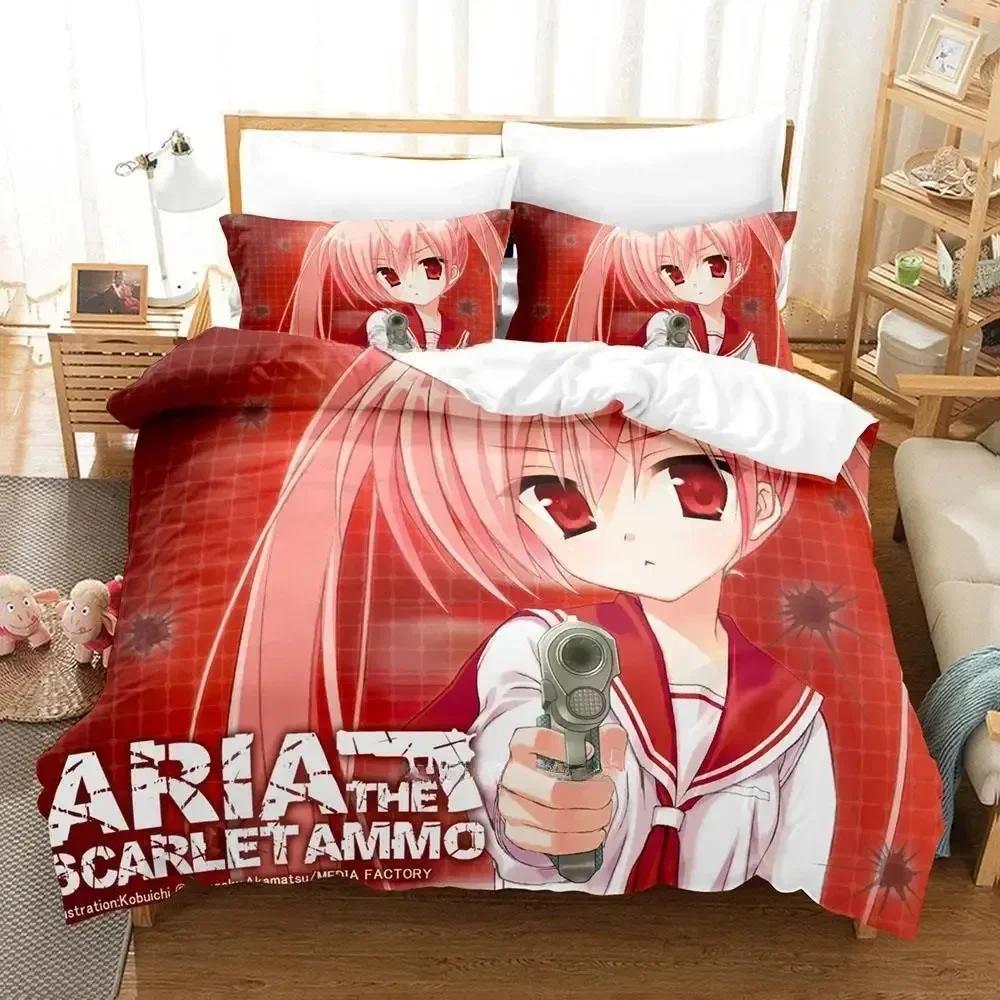New Aria The Scarlet Ammo Bedding Set Cartoon Anime Three-Piece Set Adult Kid Bedroom Duvet Cover Sets 3D Print Kawaii Anime
