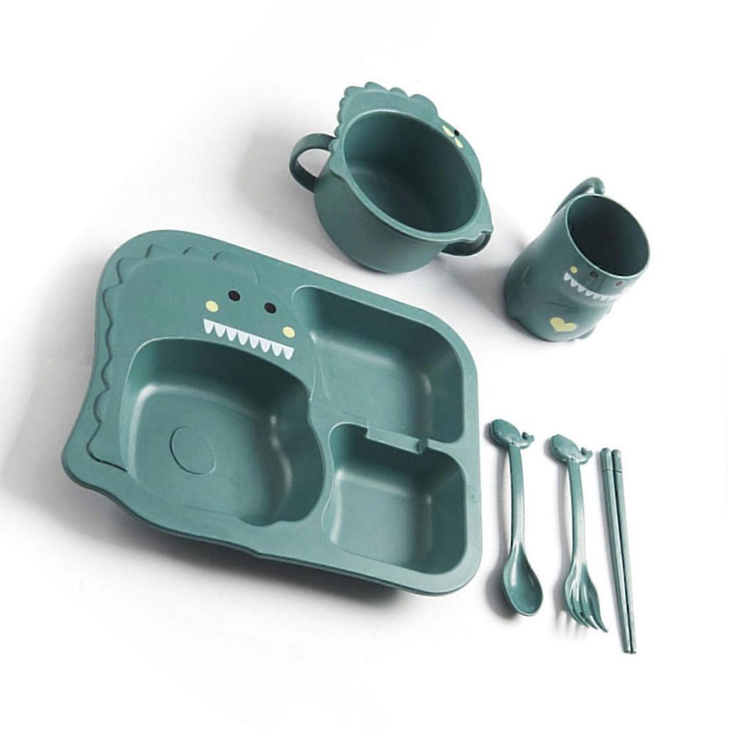 Kids Dinosaur Divided Dinnerware Set with Plate, Bowl, Cup & Cutlery, Blue