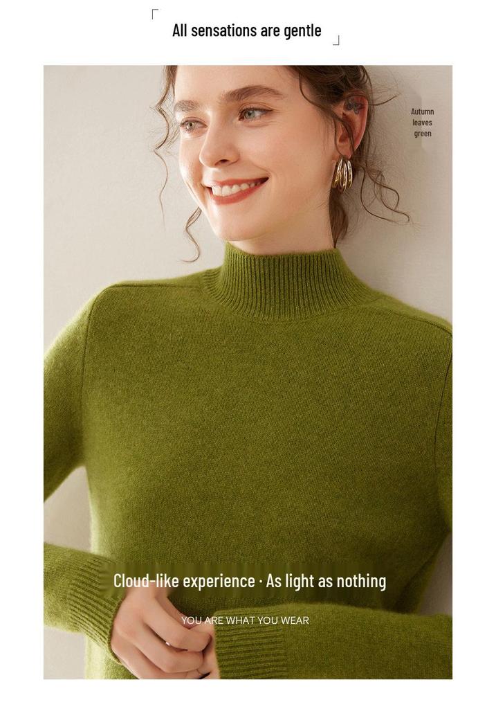 Women's 100% Cashmere Wool Sweater - Winter Thickened, Half-High Neck, Saddle Shoulder, Loose Knitwear