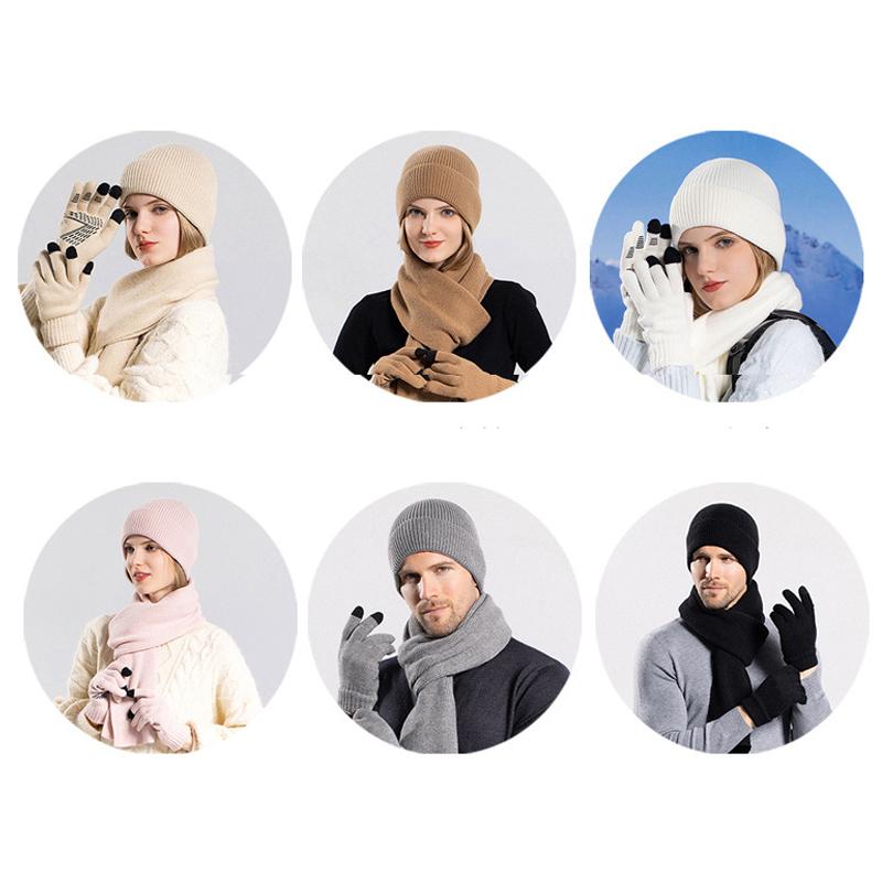 Hat Gloves Scarf Suit Men Winter Warm Knitted Hat Outdoor Riding Ear Protection Wool Hat Women Sleeve Cap Skullies Beanies