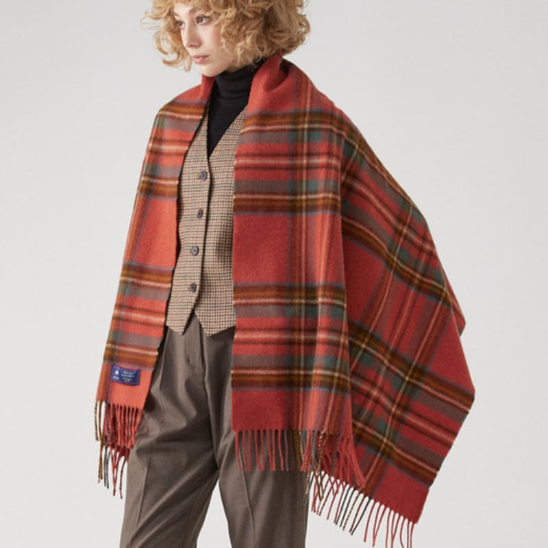 ABRAHAM MOON Merino Wool Shawl 70cm - Antique Royal Stuart