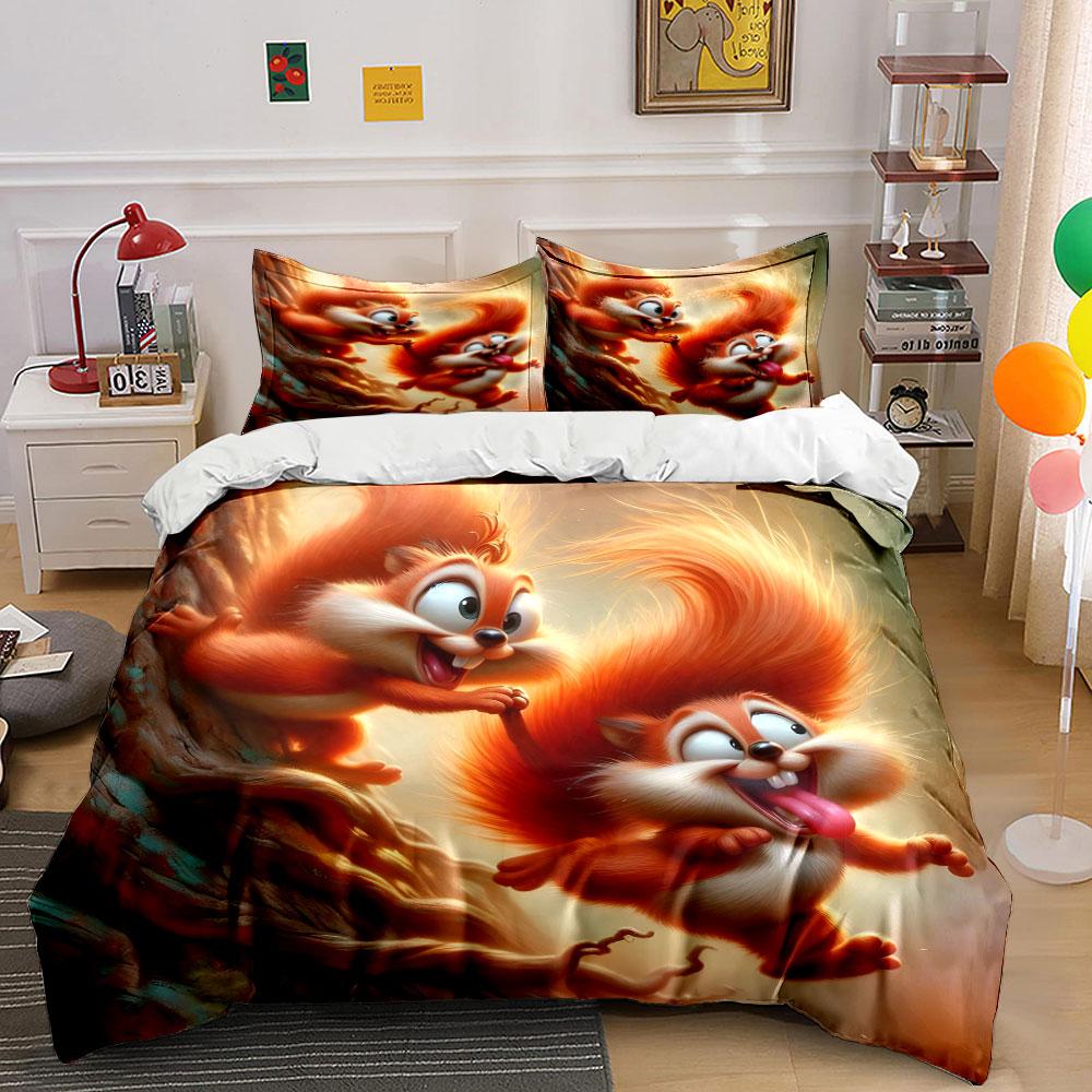 Playful Squirrel Trio Adventure Set Exquisite three-piece bedding set gift for kids and adults