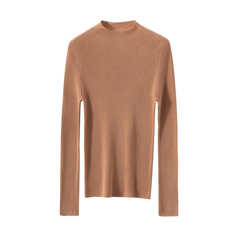 Women's Slim Fit Pure Wool Knit Pullover - Soft, Skin-Friendly, Long Sleeve Base Layer for Autumn/Winter