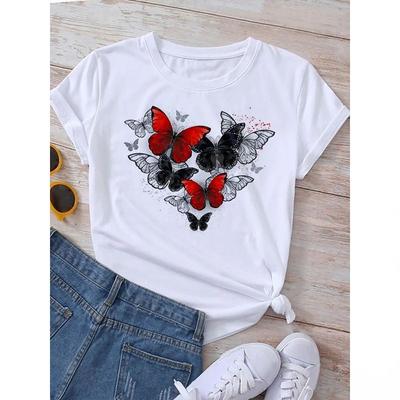 Новая футболка с принтом бабочек и воздушных шаров, модные белые футболки с рисунком в стиле Харадзюку, повседневные женские топы с короткими рукавами Y2k, женская одежда