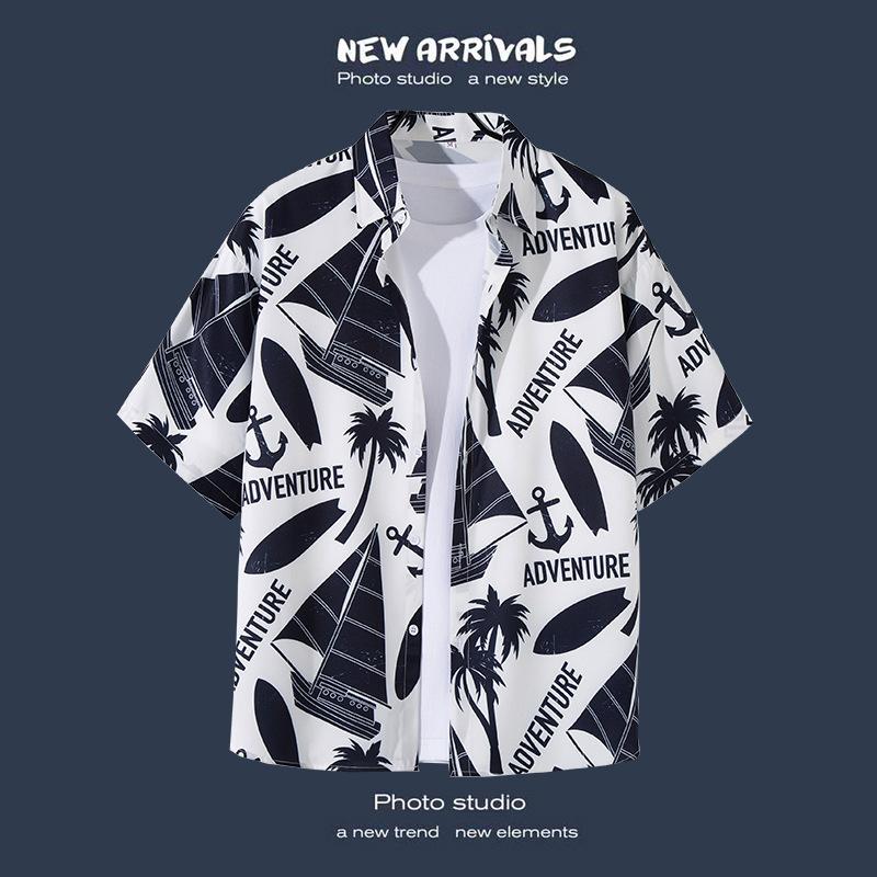 Мужская уличная модная летняя повседневная рубашка с гавайским мультяшным принтом, повседневные свободные рубашки с коротким рукавом, пляжные свободные топы