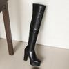 Krazing Pot ПУ Осенне-зимние туфли на очень высоком каблуке, платформа, сохраняющие тепло, эластичные сапоги выше колена