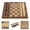 3 In 1 Wooden International Chess Set Backgammon Board Puzzle Game