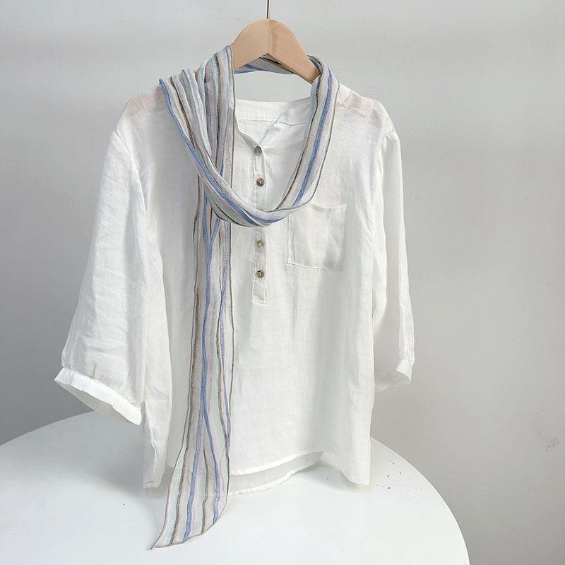 Spring and Summer Thin Linen Scarf Slender Narrow Long Breathable Neck Protection Scarf for Women Versatile Extended Scarf Accessories