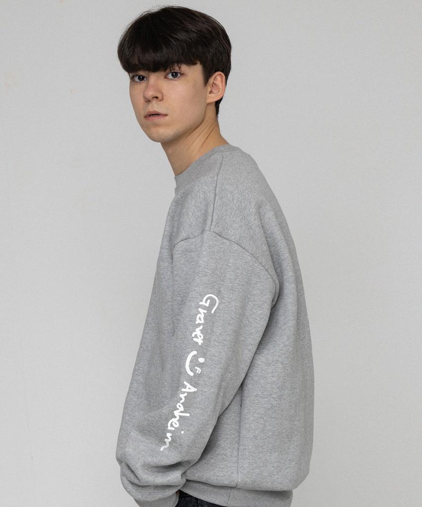 GRAVER [Unisex] Elbow Drawing Logo Smile Sweatshirt_Gray