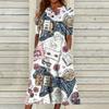 Летнее платье для женщин 2023, повседневное пляжное свободное платье с v-образным вырезом и короткими рукавами с принтом