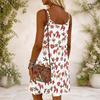 Women Plus Size Sleeveless Scoop Neck Thin Strap Loose Christmas Goose Print White Cami Dress