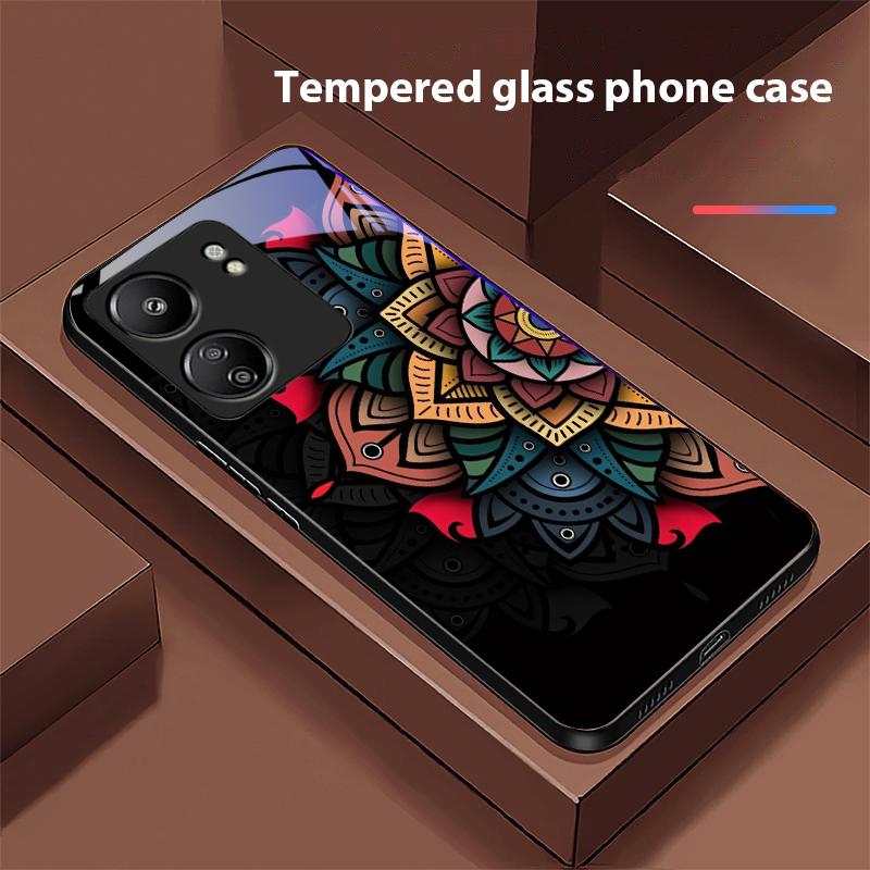 Светящийся Черный Лотос Для Xiaomi Redmi 13C Note13 12 Pro Plus 5G Note 9 13T Pro POCO X6 F5 F6 Черный Чехол для Телефона из Закаленного Стекла