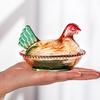 Стеклянная конфетница «Курица на гнезде» с крышкой, большая чаша на ножке для закусок, для конфет, печенья, орехов, десертов, винтажная рустикальная банка для конфет для дома, кухни, офиса