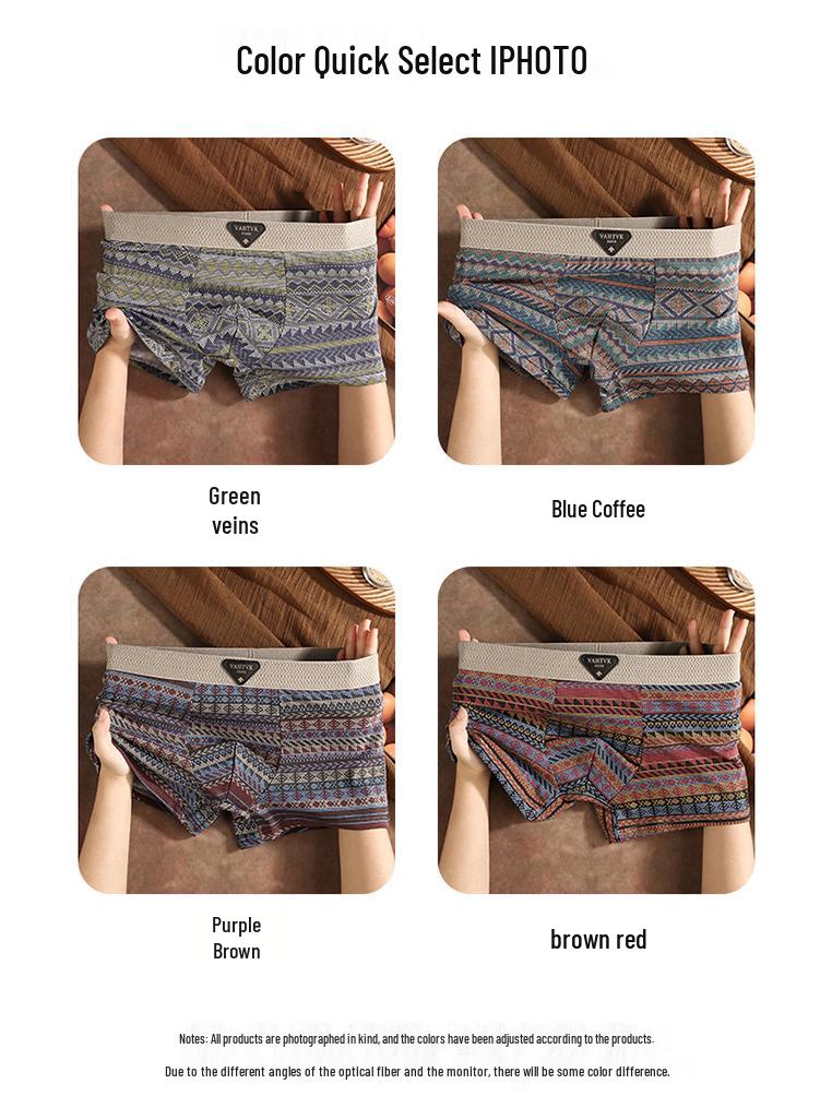 Мужские боксеры из чистого хлопка в этническом стиле - Удобные, дышащие, средней посадки, в американском стиле легкой роскоши