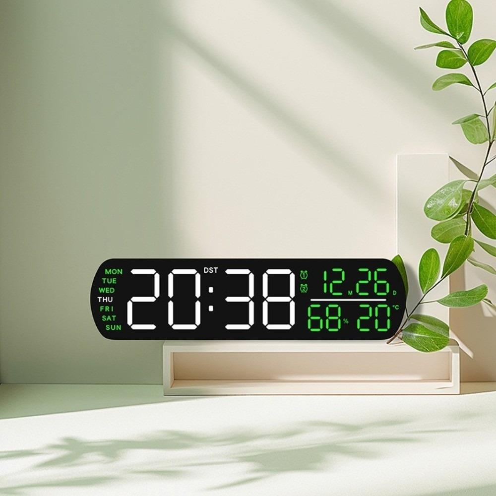 Black Shell Green Digital Alarm Clock 26.5x3.5x7cm Table Clock Compact LED Desk Clock For Bedroom