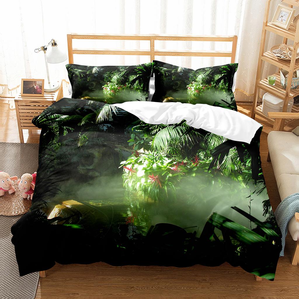 Green Jungle Theme King Queen Full Duvet Cover Forest Trees Bedding Set Natural Landscape Quilt Cover Polyester Comforter Cover