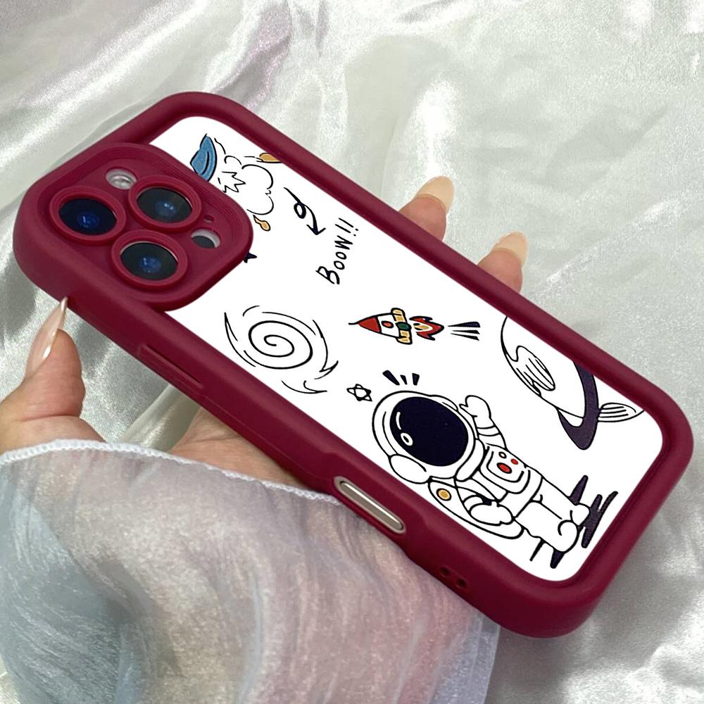 JT125 Очаровательный Астронавт Рисунок Едет на Ракете для iPhone 17 16 15 Pro Max Samsung S26 S25 Ultra A17 A16 A07 A56 Xiaomi 15T Redmi 15c 14c Мягкий ТПУ Чехол