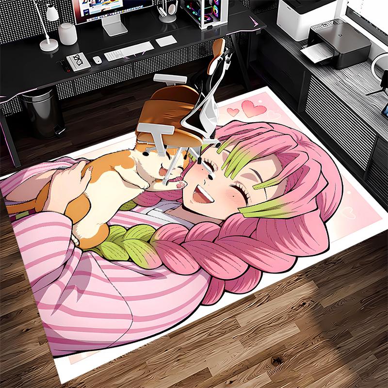 1pc Nezuko Demon Slayer Kanroji Mitsuri Print Area Rug - Soft,Washable Non-Slip Indoor Mat for Office Chairs,Living Room,Home Office Decorative Rug