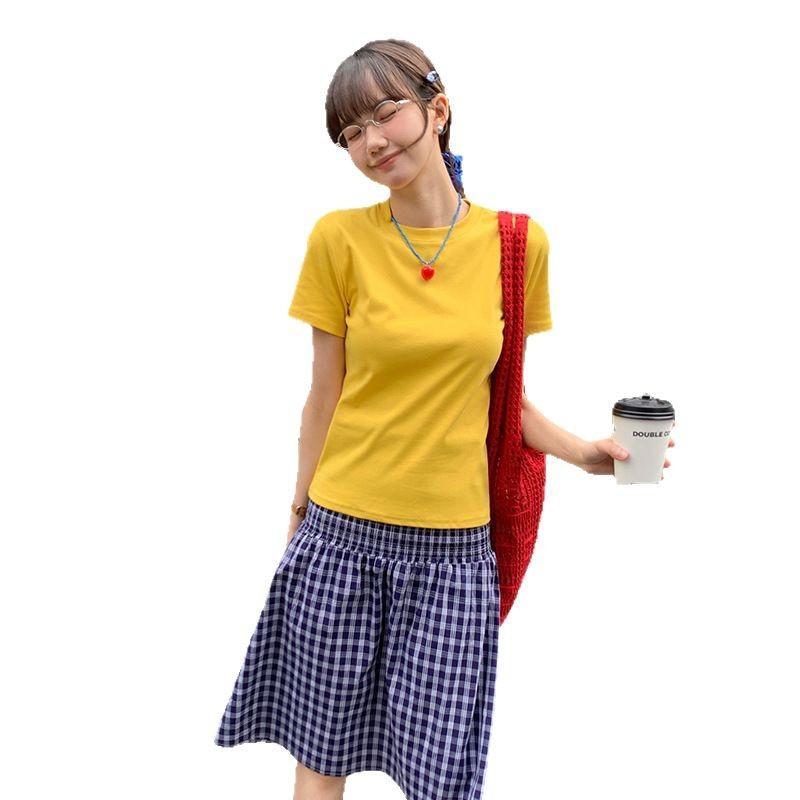 Women's Summer New Slim Slim Versatile Top Solid Color Dopamine Base Top