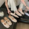 Platform Slippers Low Heel Thick Heel Single Shoes French Woven Hollow Mary Jane Shoes Women's Summer Retro Hole Sandals Women's