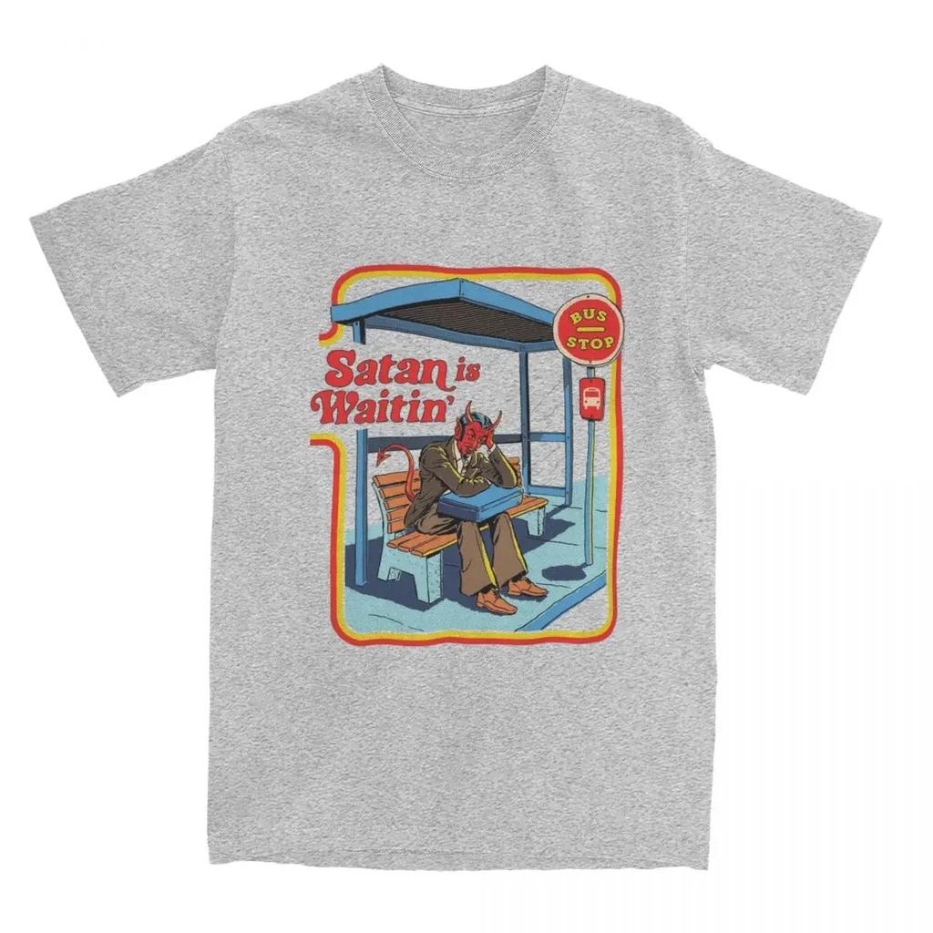 Сатана ждет Смешные винтажные темные мужские женские футболки Юмор Pulp Art Одежда Новинки Футболки Футболки Одежда