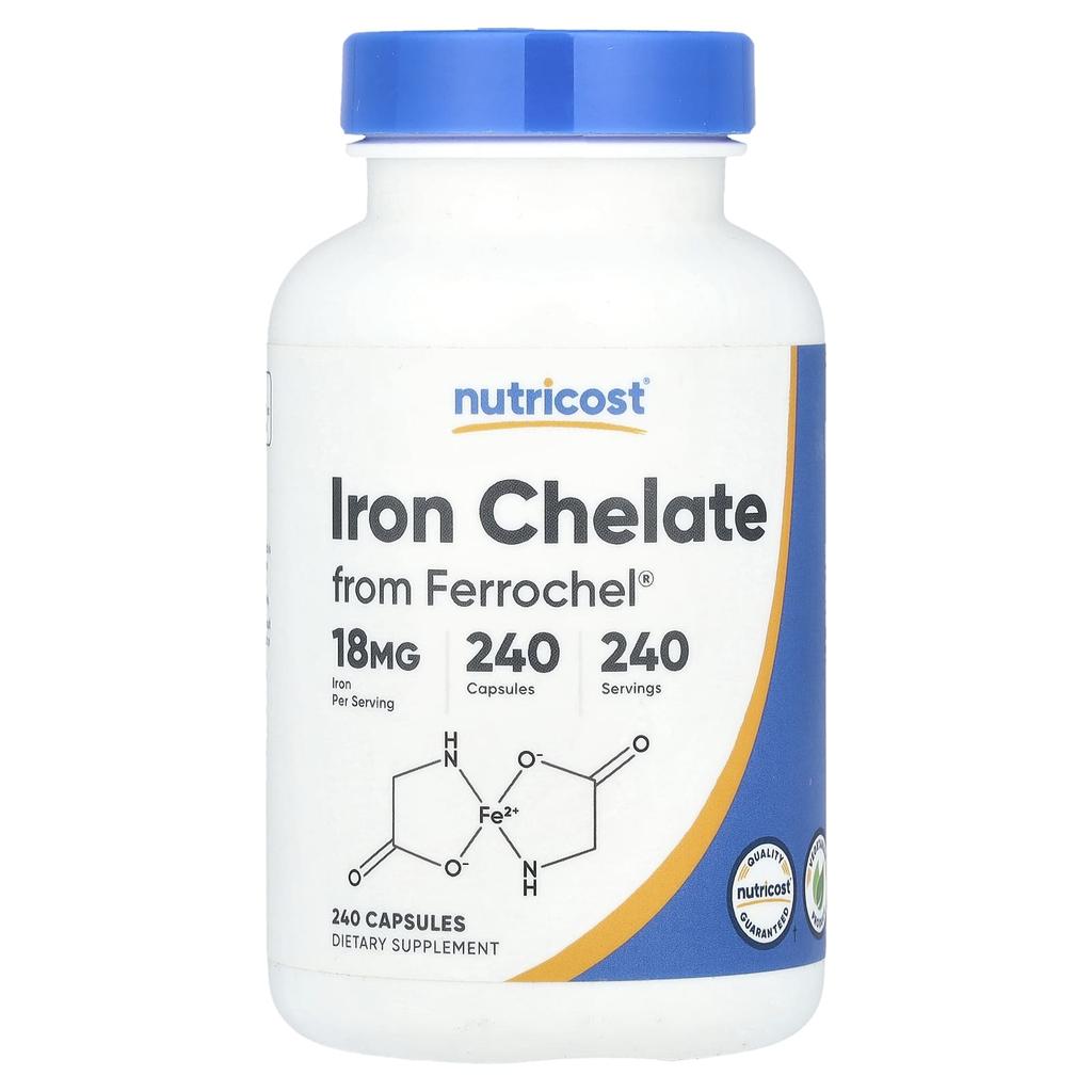 Nutricost, хелат железа от Ferrochel®, 18 мг, 240 капсул
