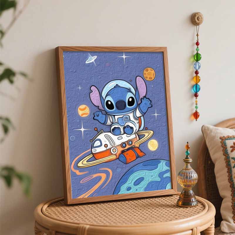 Disney oil painting handmade diy astronaut stitch space planet gifts home decorations