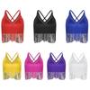 Ladies Latin Dance Top Sleeveless V Neck Design with Crisscross Back and Fringe Hem for Competition