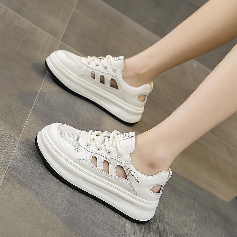 Baotou Sports Sandals Women's Hollow Breathable Hollow Shoes Summer New Толстая подошва Leather Mesh White Board Shoes