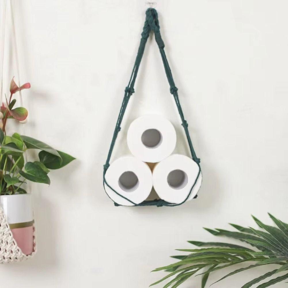 Hanging Towel Rack Bathroom Decor Roll Storage Net Bag Toilet Paper Towel Holders Hotel