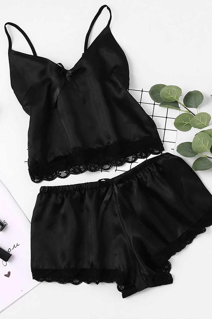 Satin Lace Shorts Pajama Set