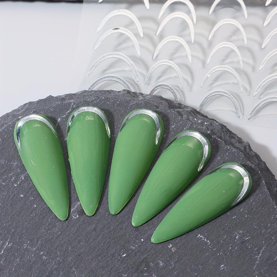 3D Металлические наклейки для ногтей с французским кончиком серебряного и золотого цвета для DIY маникюрного искусства