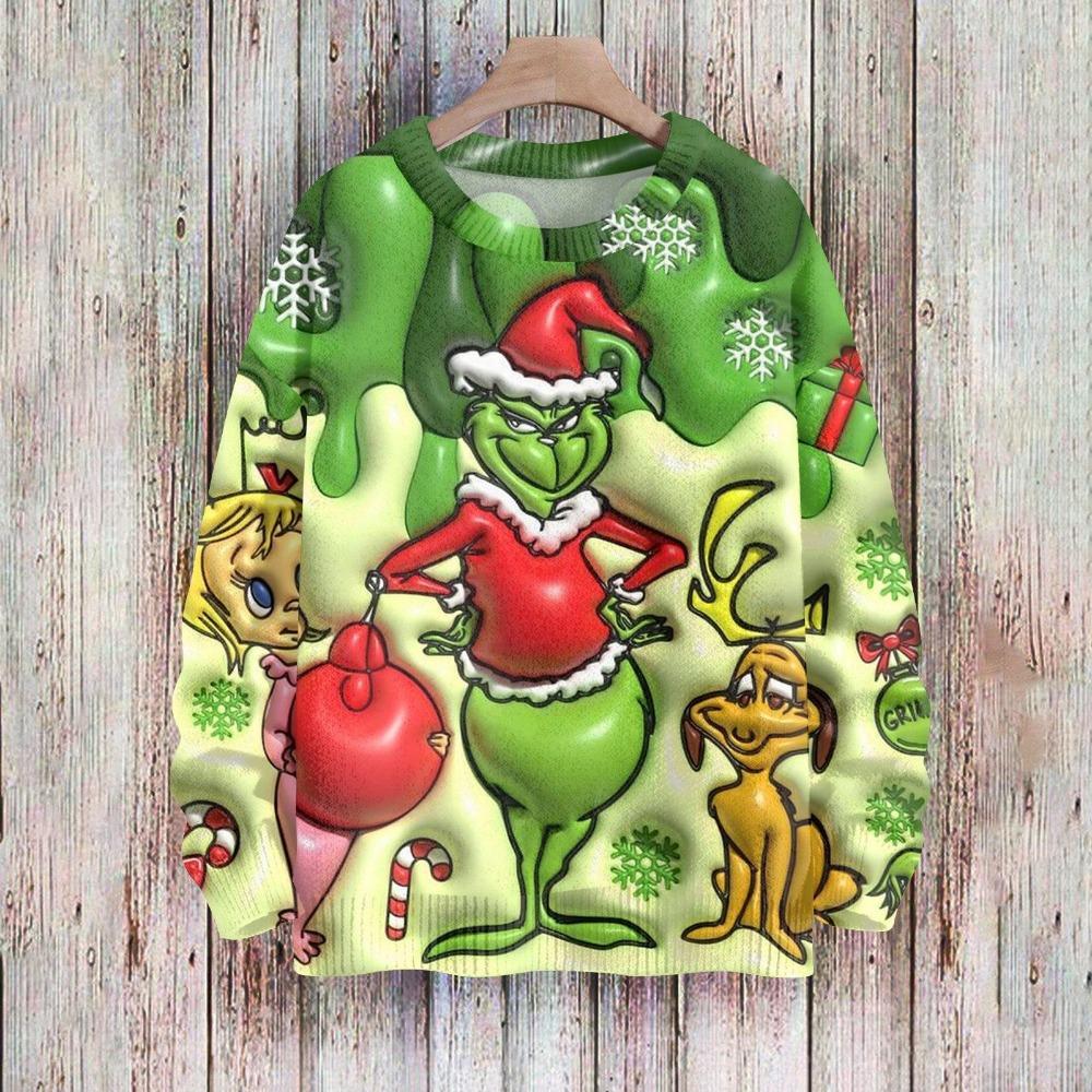 Christmas Fashion Men Women's T-shirt Green Monster Print O-Neck Pullover Top Casual Outdoor Sweatshirt Kids Tees Top Clothing