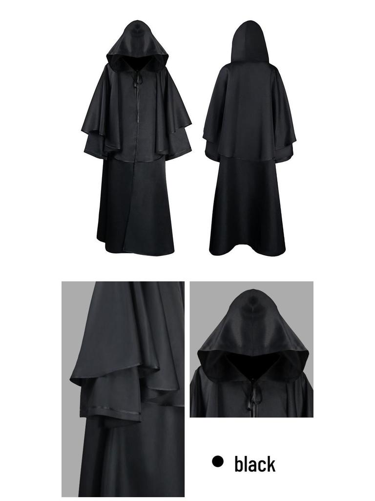 Medieval Wizard Costume Cape: Hooded Cloak for Halloween or Opera