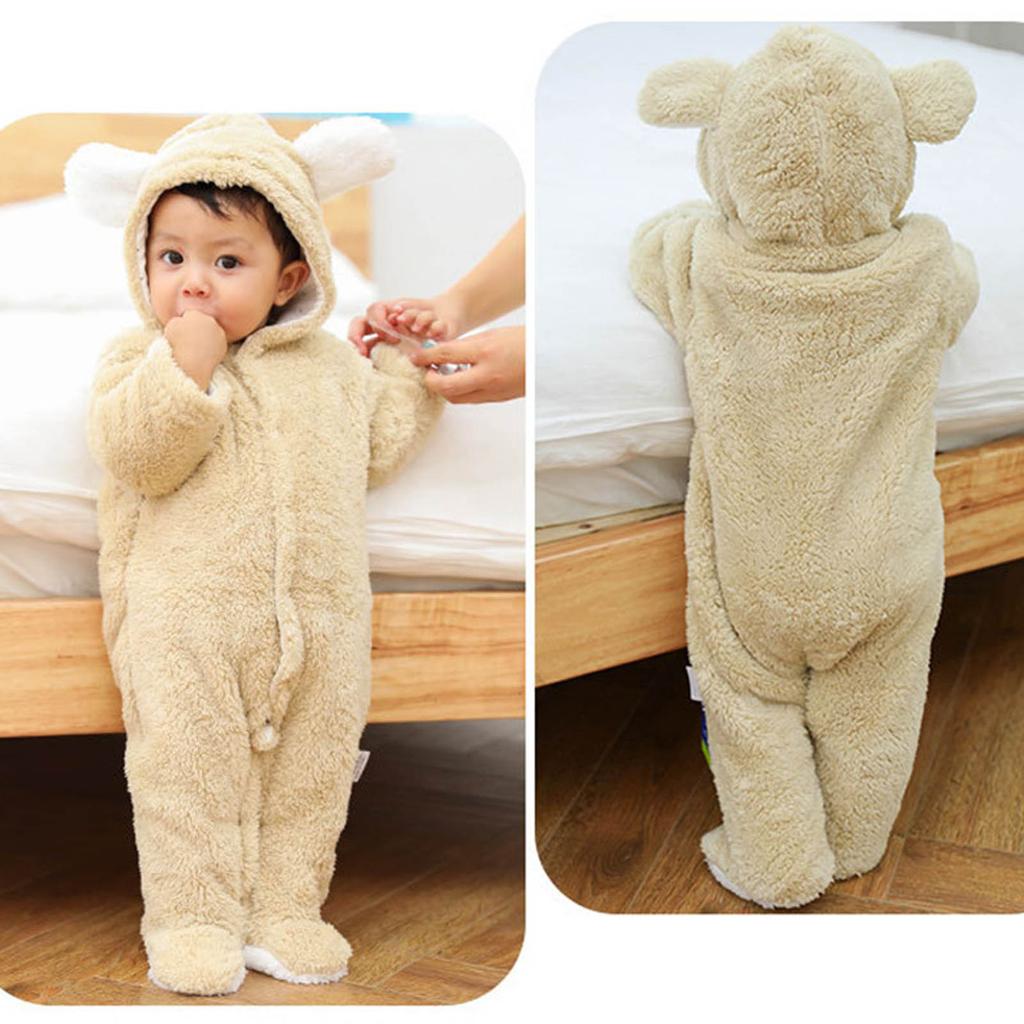 Infant Fleece Hoodie Jacket Winter Warm Jacket Cute Bear Ear Jumpsuit