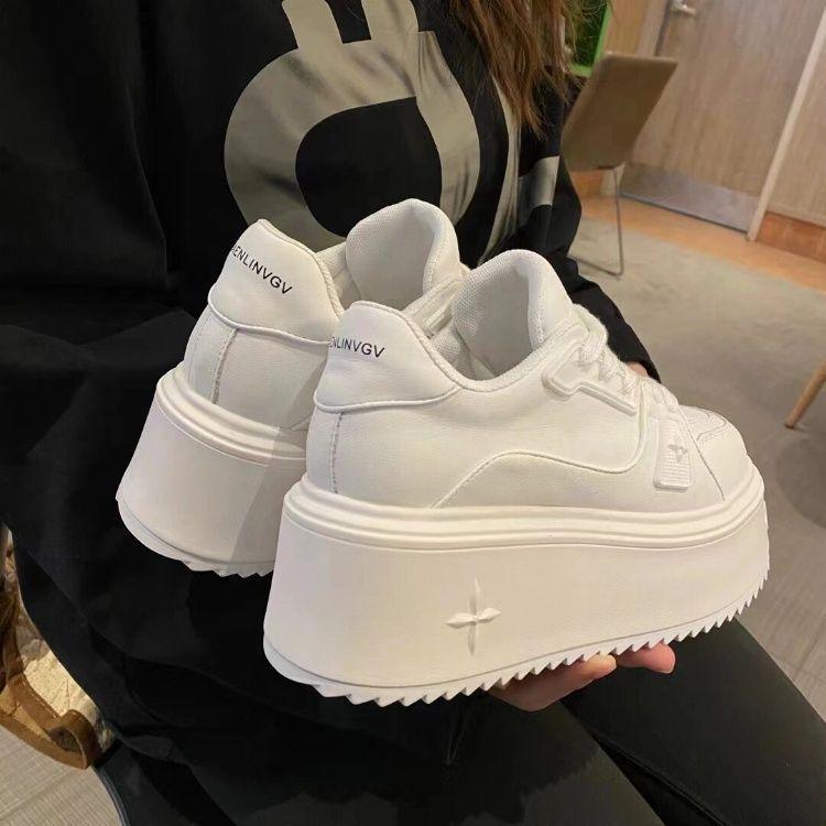 Four-leaf Leather Thick-soled 2025 New Spring Thin Versatile Muffin Heightening 5CM Little White Shoes Casual Shoes Breathable