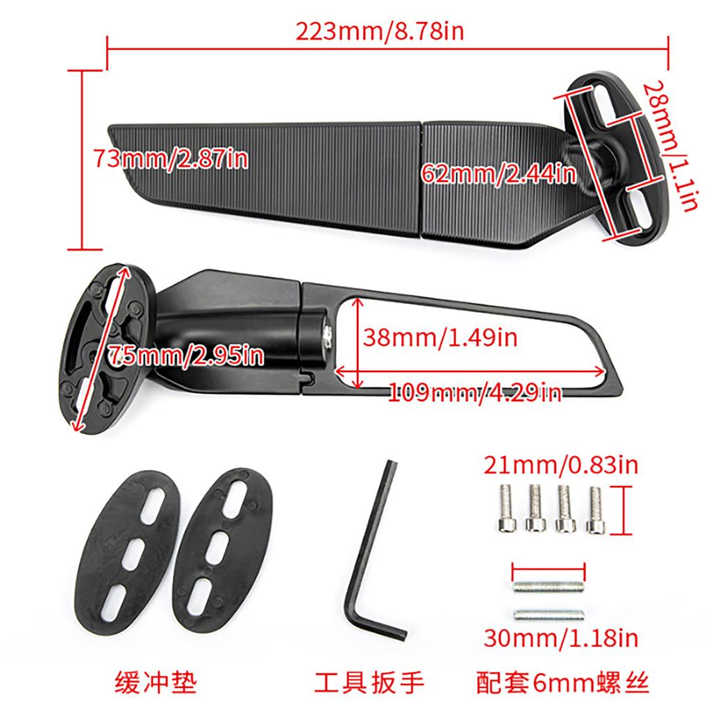 2 шт. Мотоциклетное зеркало заднего вида Регулируемое вращающееся зеркало-крыло Ветровое крыло Замена для Ninja 250 300 H2 H4