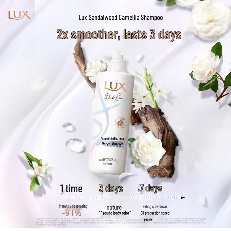 LUX Essential Oil Fragrance Shampoo, Sandalwood & Camellia, 2 x 470g