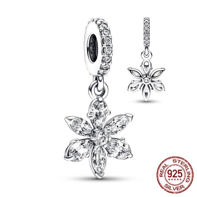 New Star Heart Double &Snowflake Snow Globe Dangle Charm Bead Fit Original Silver 925 Fasion Bracelet Bangle Diy Women Jewelry