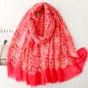 Red Floral Luxury Women Viscose Scarf Cotton Linen Feeling Ventilate Shawl Tassel Pashmina Muslim Hijab Wrap Lady