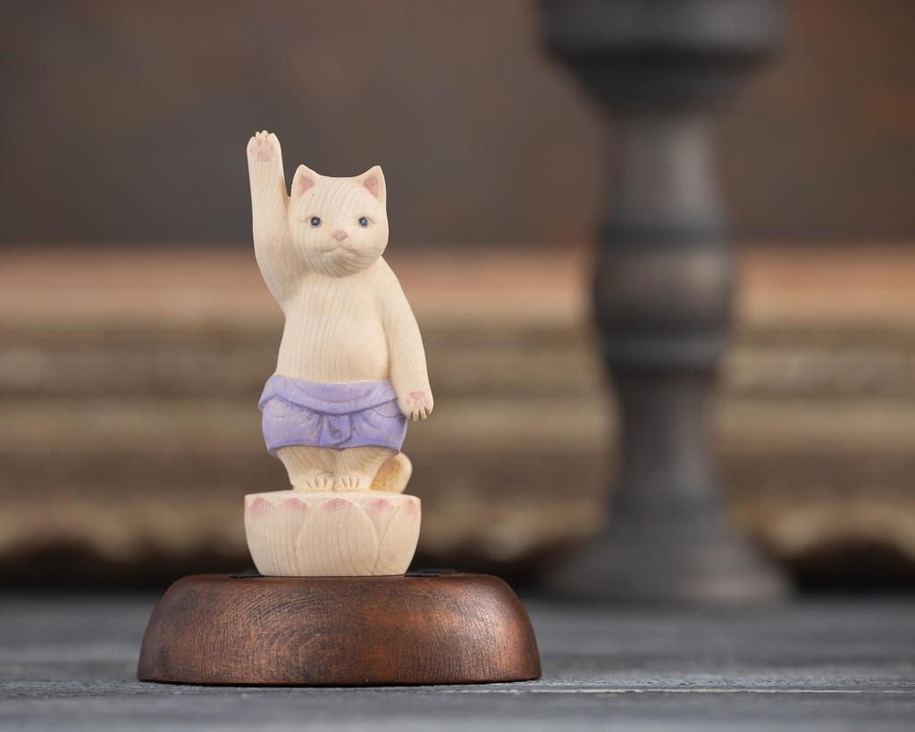 Cat Birth of Original Sculptor and Butsuya Sakai Wooden Carving Buddha Statue Lucky Feng Shui Ornament Tanjo Buddha, Shakyamuni, Supervisor - Figure,
