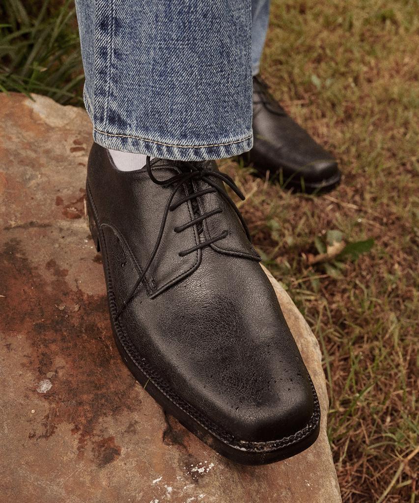 Firenze Atelier [Vibram] Merlin_Минималистичные Полуквадратные Дерби 8430 [Трещиноватый Черный]