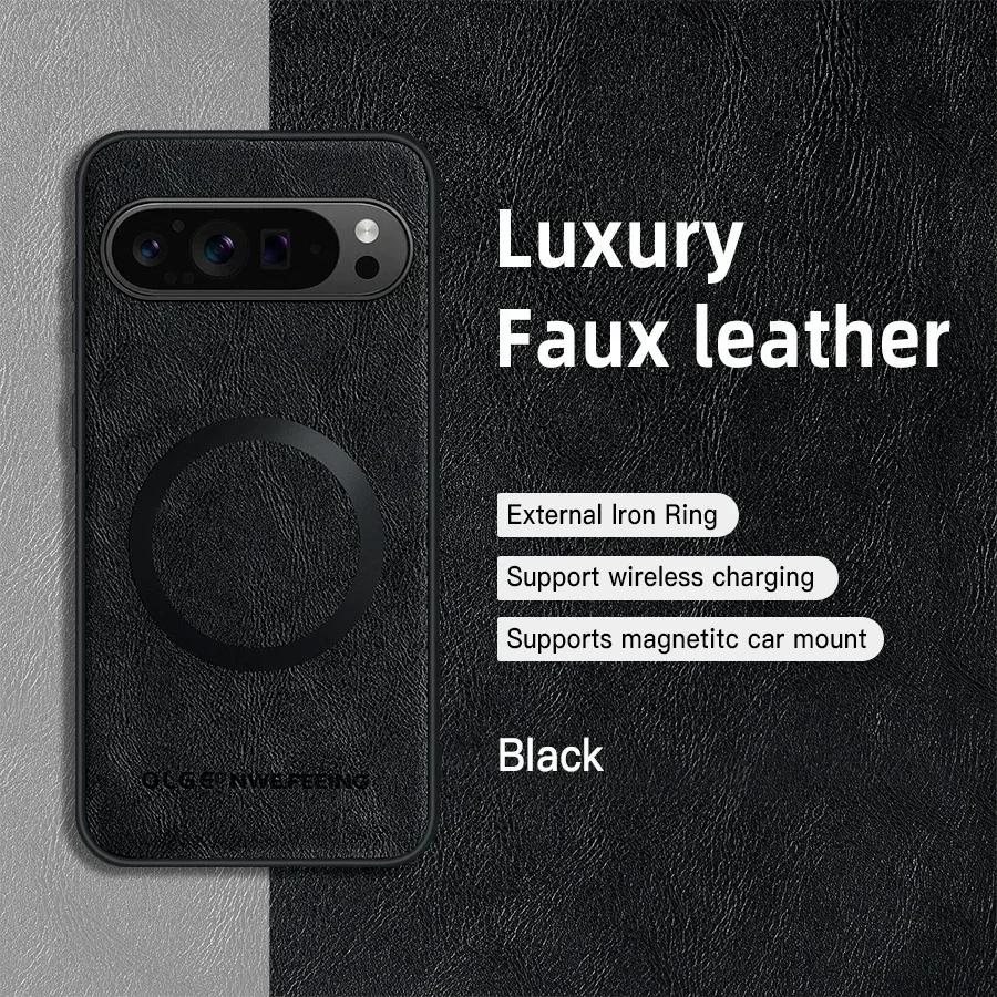 Классический кожаный чехол для беспроводной зарядки Magsafe Magnetic Case для Google Pixel 9 Pro XL 9 8 7 Pro 9A 8A 7A Мягкая задняя крышка